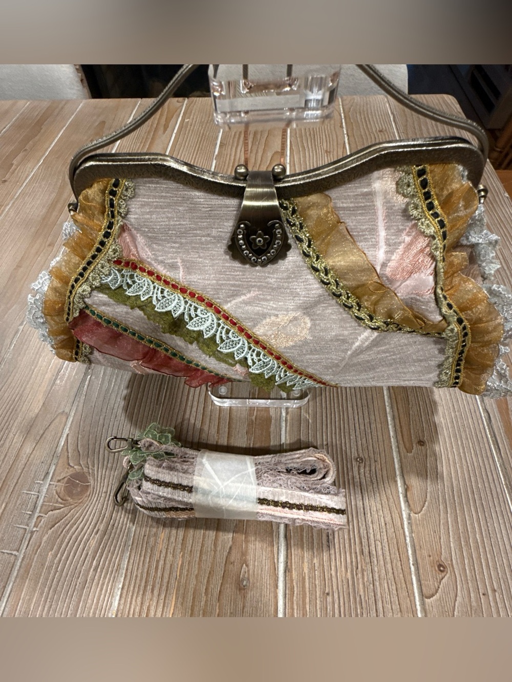 CADARI London Cottagecore Patchwork Lace Ruffle Handbag Victorian Shabby Chic